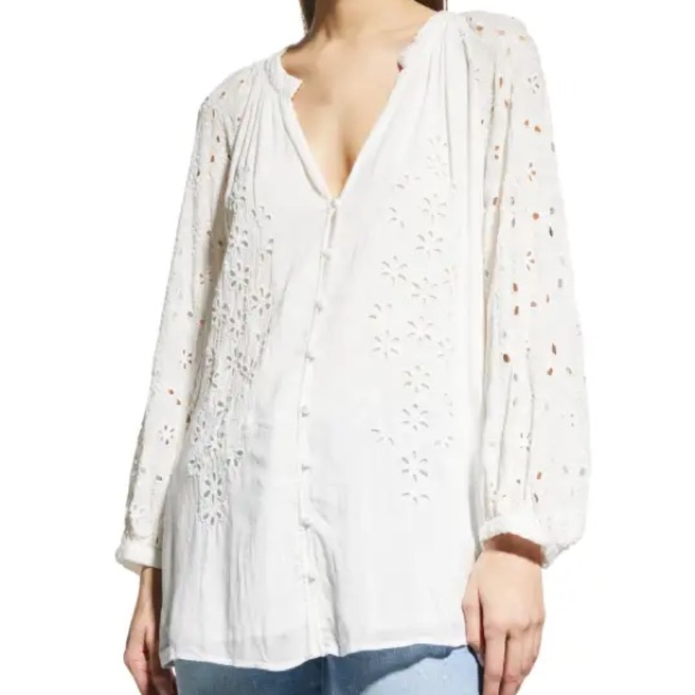 Johnny Was White Embroidered Blouse